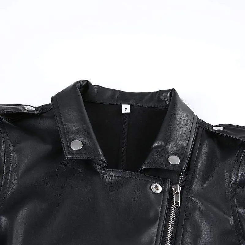 LEATHER BIKER CROPPED JACKET