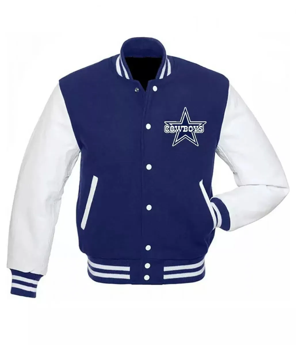 Letterman Dallas Cowboys Blue and White Varsity Jacket