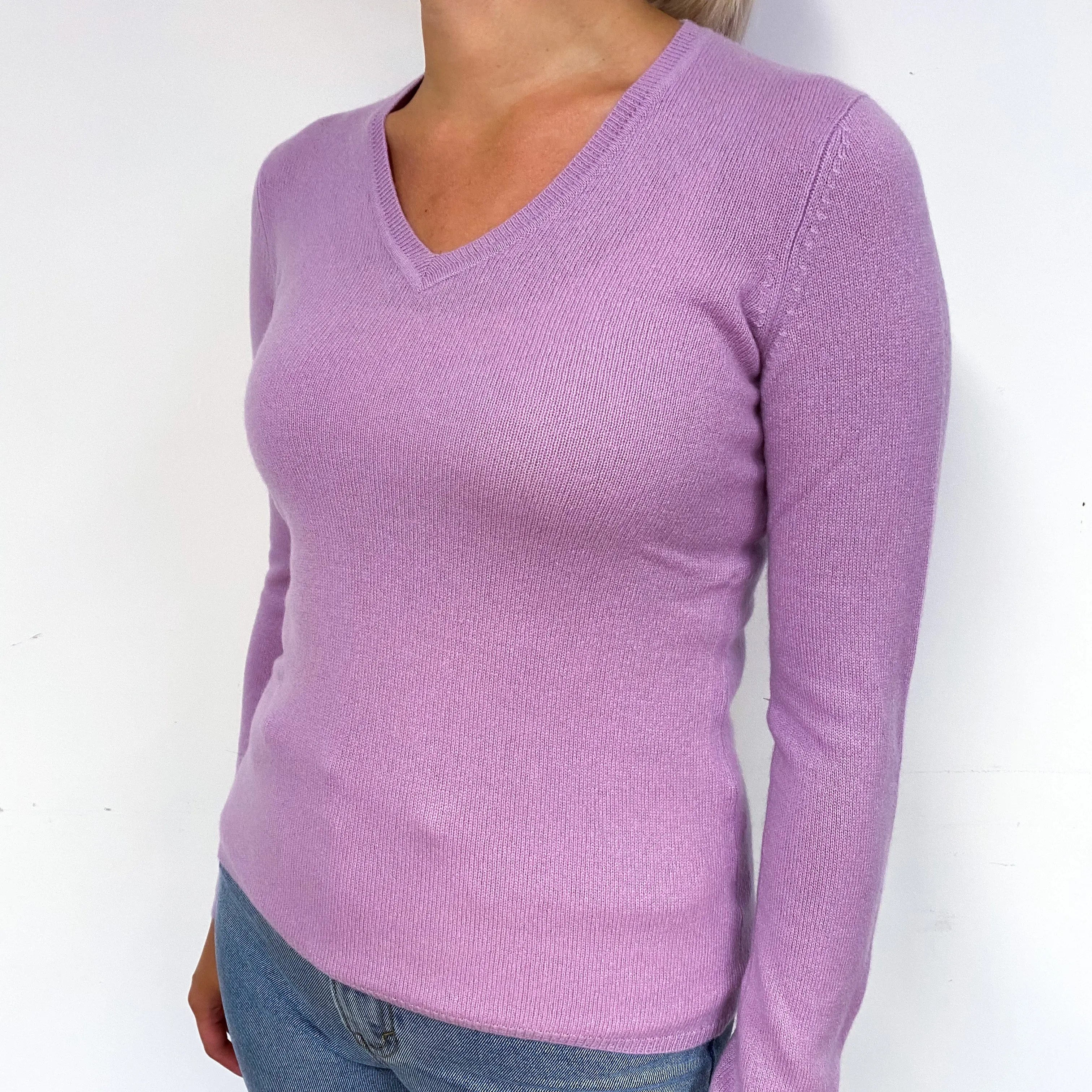 Lilac Cashmere V-Neck Jumper Small