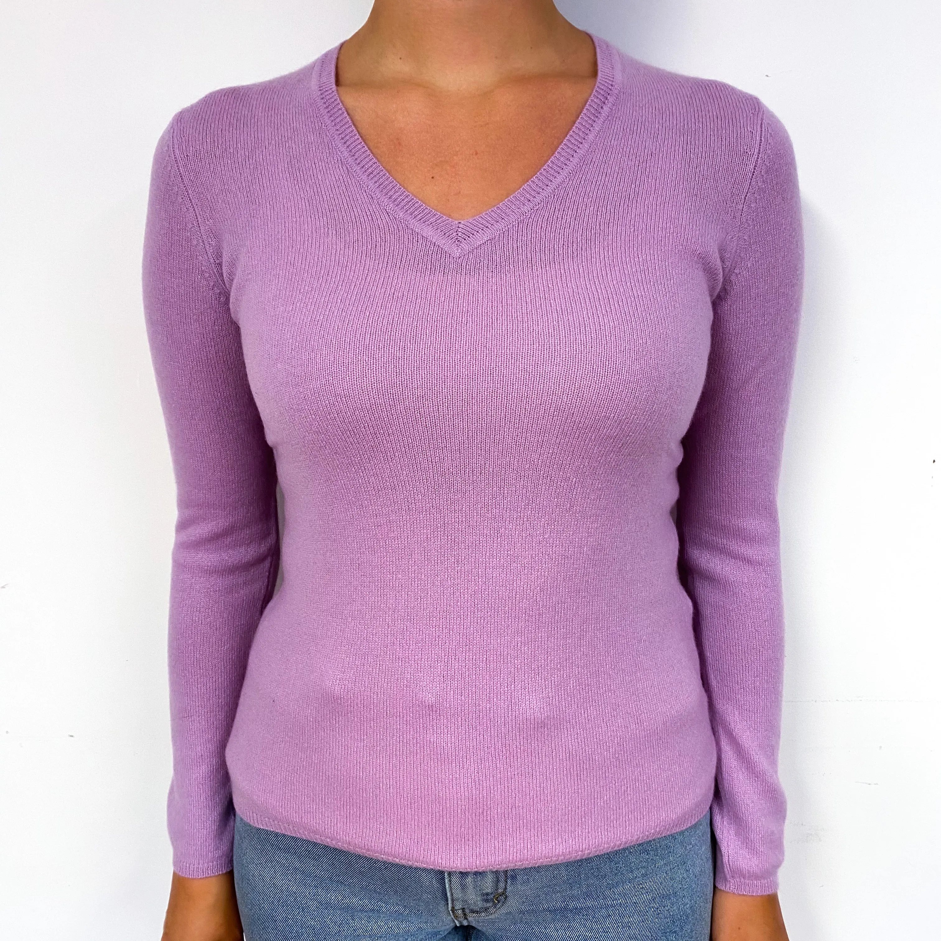 Lilac Cashmere V-Neck Jumper Small