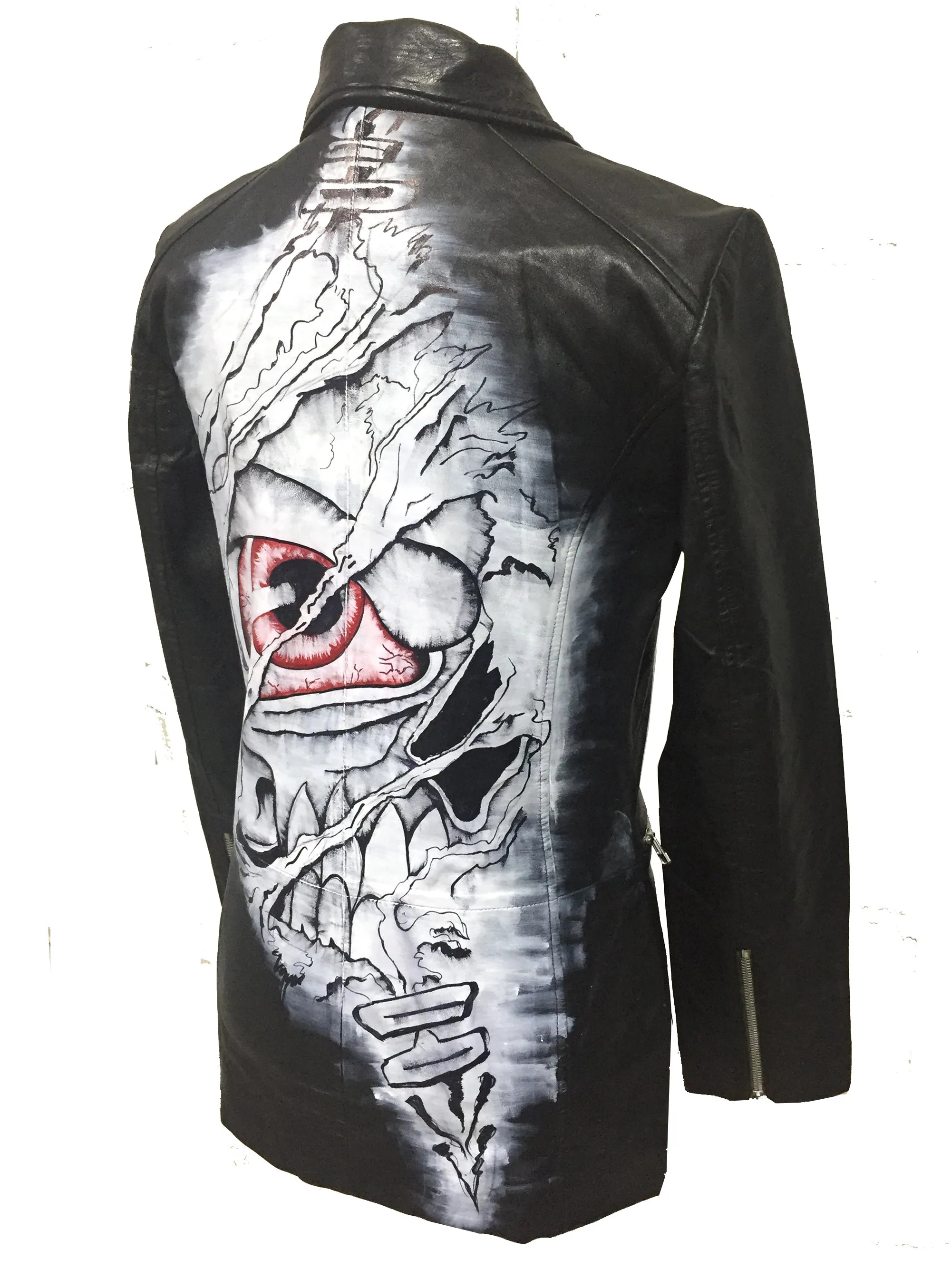 Limited Edition Hand Painted Eye Skull Women leather jacket