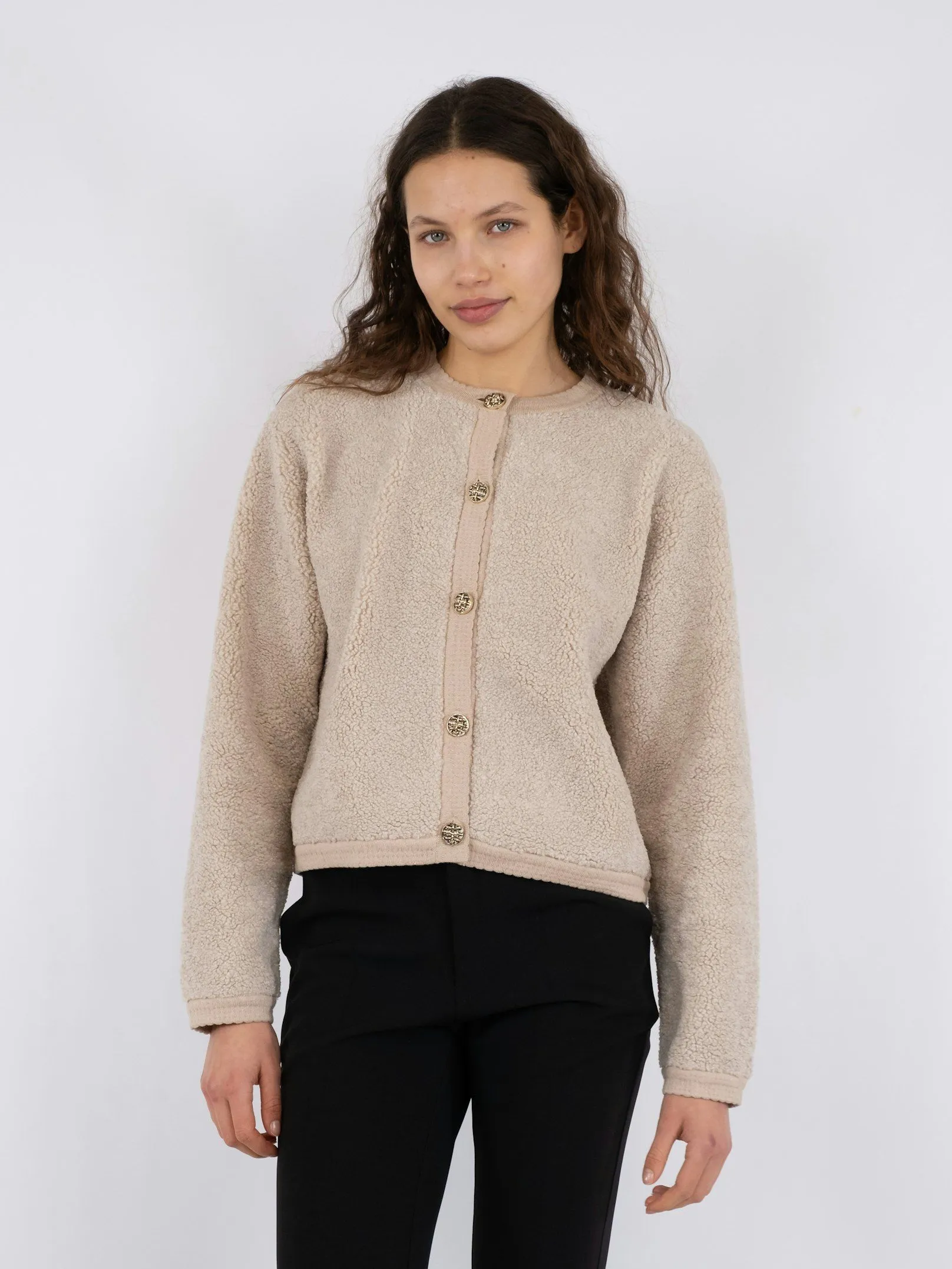 Limo Fluffy Knit Cardigan - Sand