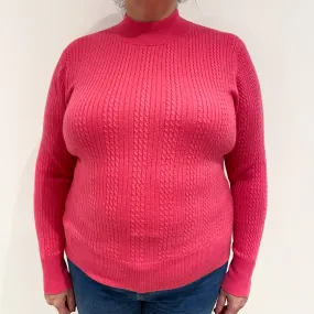 Lupin Pink Cable Knit Cashmere Polo Neck Jumper Extra Large