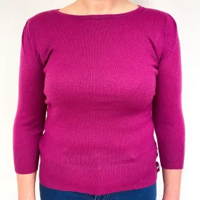 Magenta Pink 3/4 Sleeve Cashmere Boat Neck Jumper Large