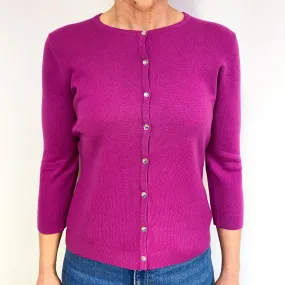 Magenta Pink 3/4 Sleeve Cashmere Crew Neck Cardigan Medium