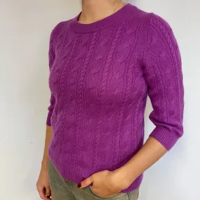 Magenta Pink Cashmere Cable Crew Neck Jumper Small
