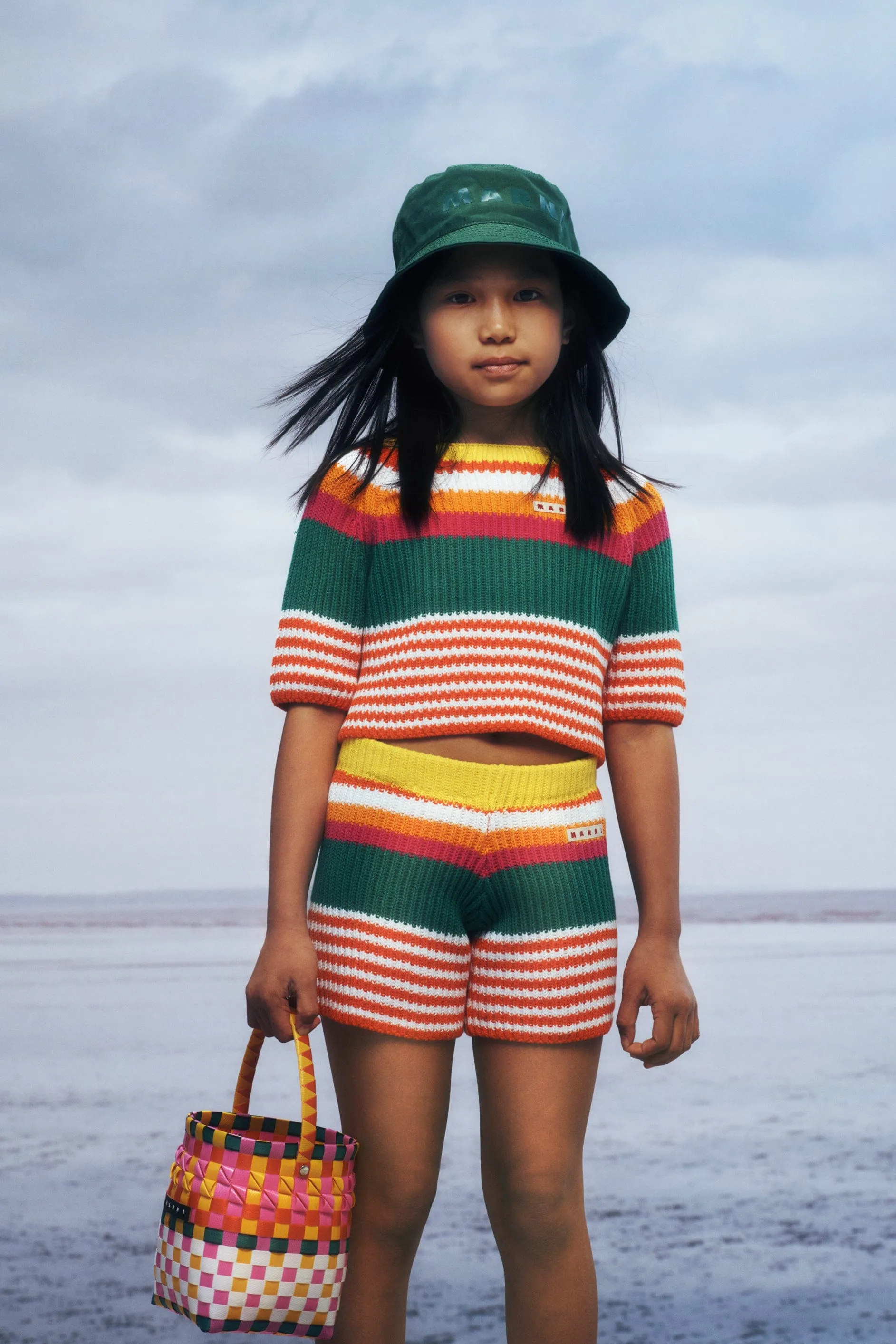 MARNI Girls Striped Knitted Jumper in Orange