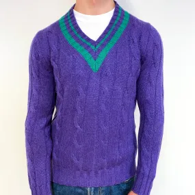 Men's Amethyst Purple Chunky Cashmere V-Neck Jumper Small