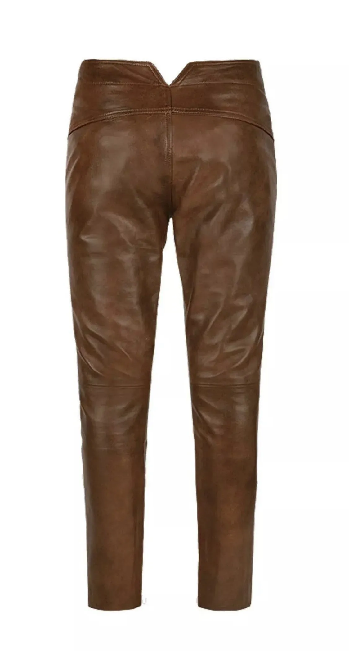 Men's Brown Genuine Leather Slim Fit Pants