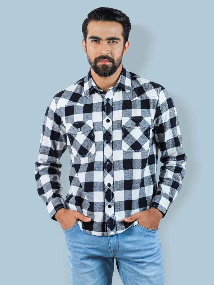 Men's Flannel Window Plate Casual Full Sleeve Shirt
