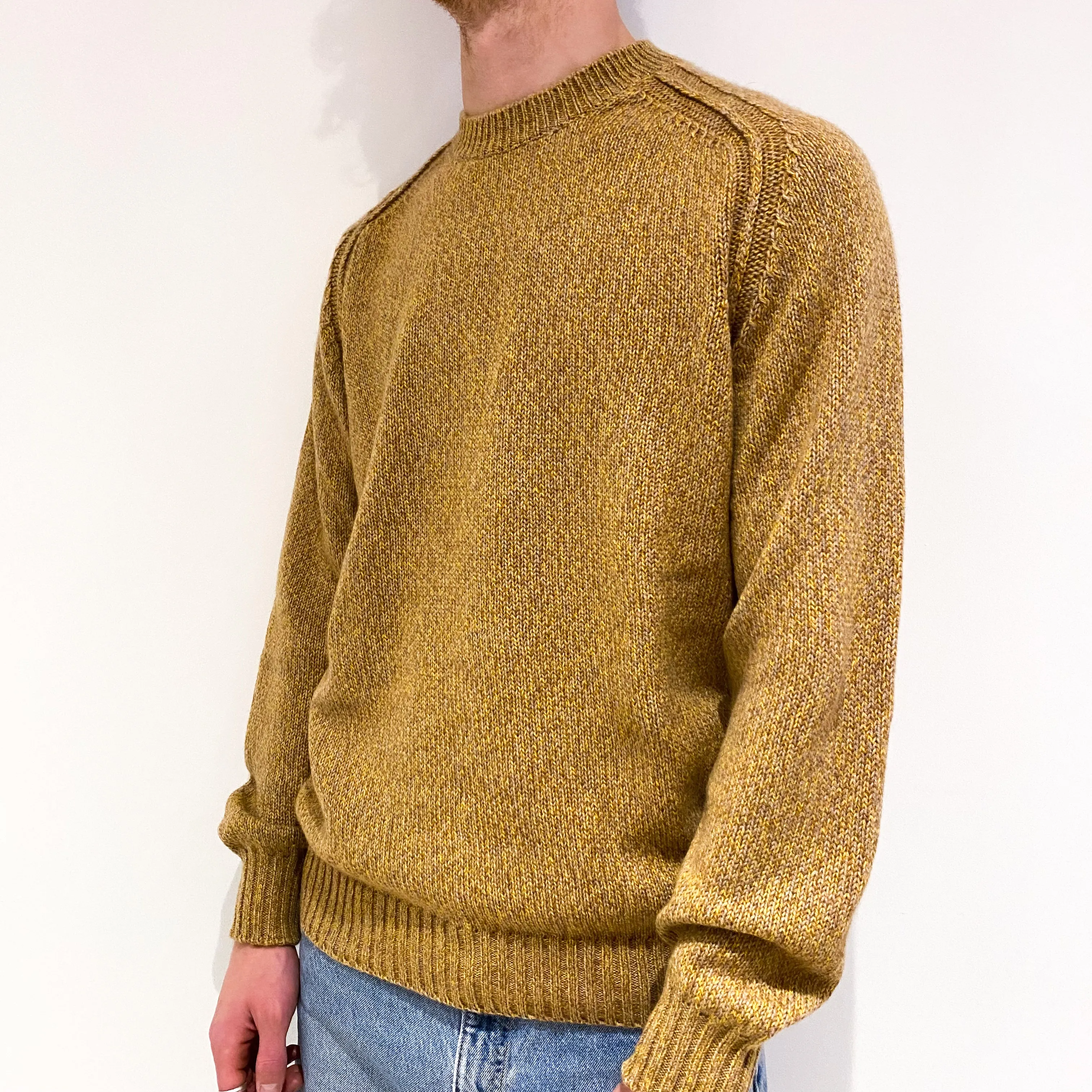 Men's Italian Gran Sasso Camel Brown Chunky Cashmere Crew Neck Jumper Large
