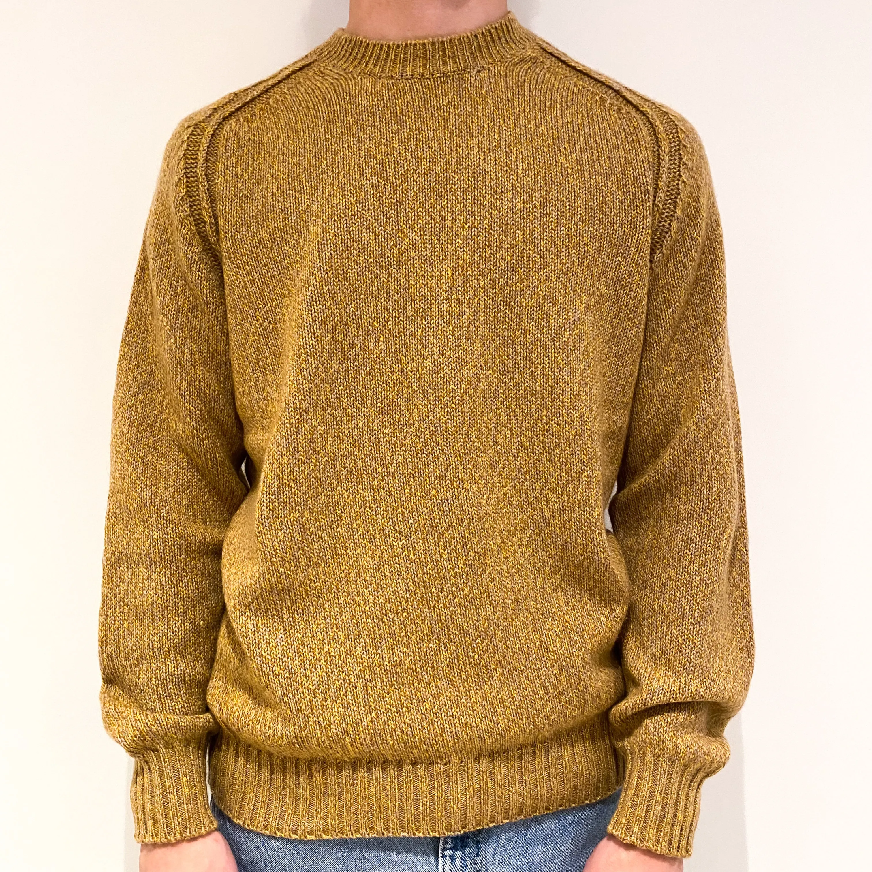 Men's Italian Gran Sasso Camel Brown Chunky Cashmere Crew Neck Jumper Large