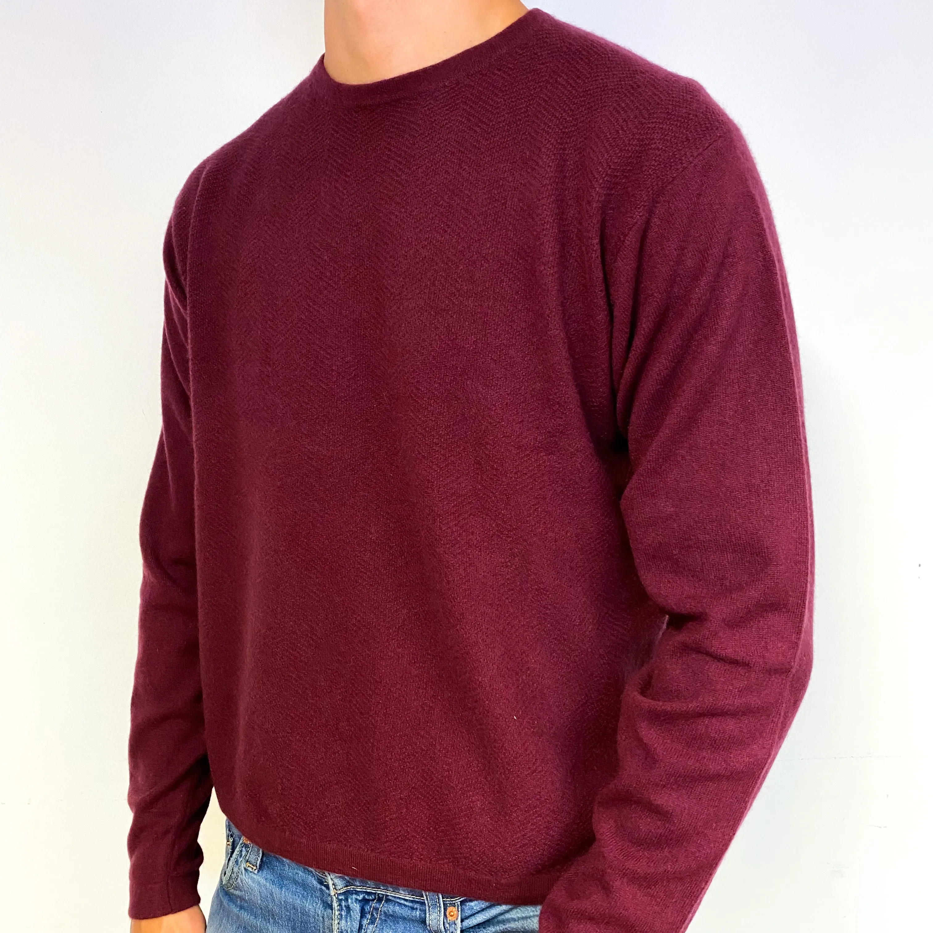 Men's Maroon Red Cashmere Crew Neck Jumper Extra Large