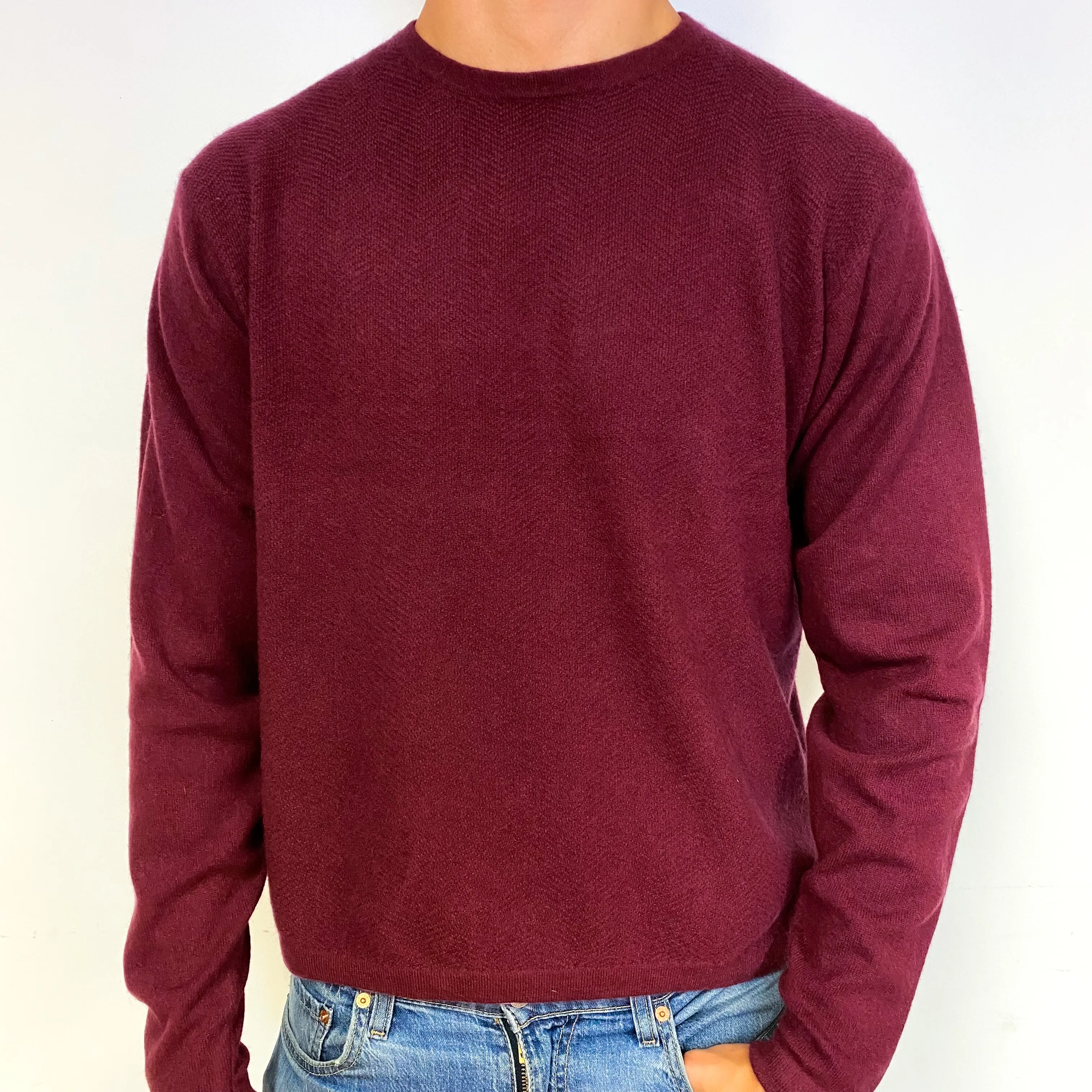 Men's Maroon Red Cashmere Crew Neck Jumper Extra Large