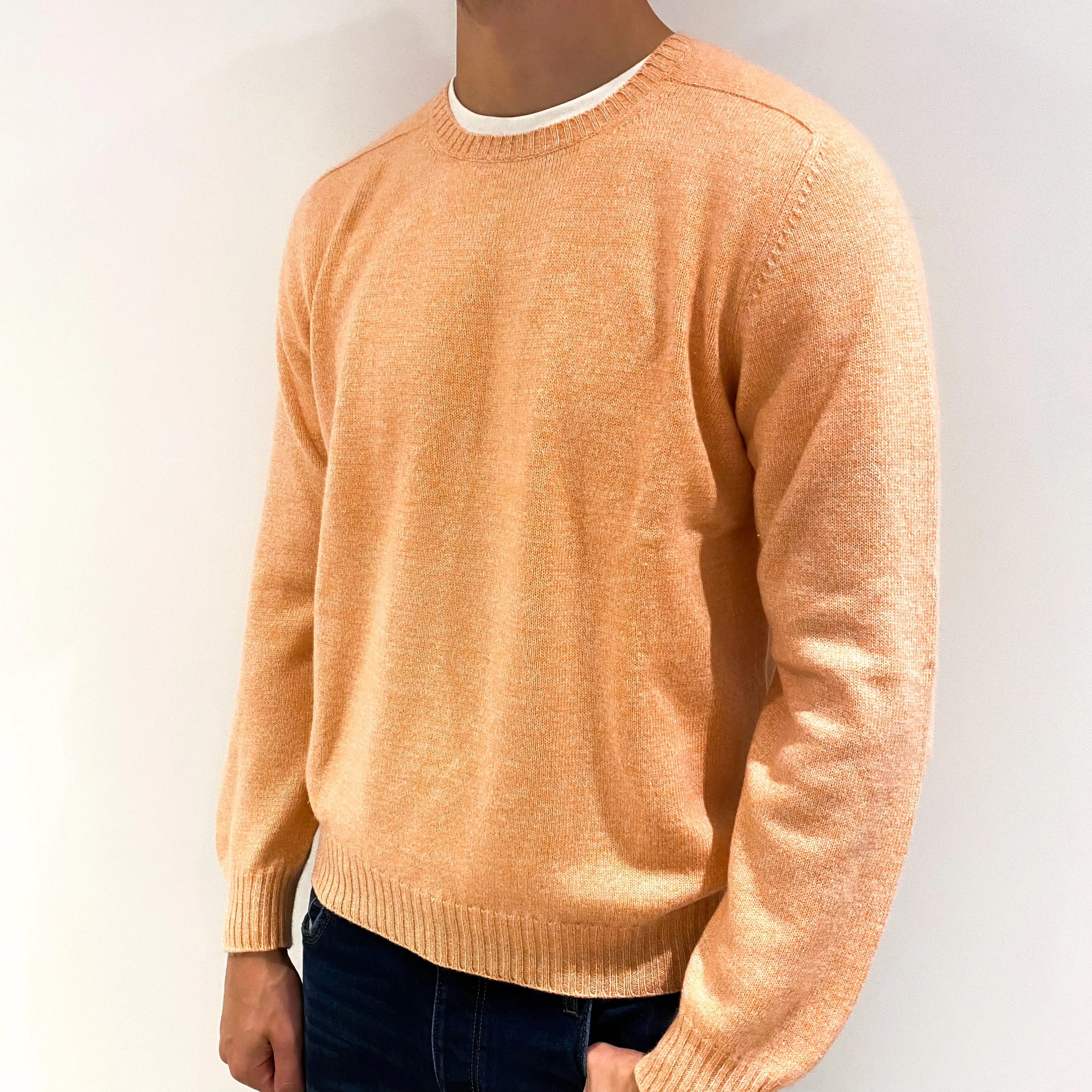 Men's Peachy Orange Cashmere Crew Neck Jumper Extra Large