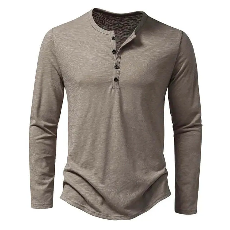 Men's Premium Cotton Long-Sleeve Henley Shirt
