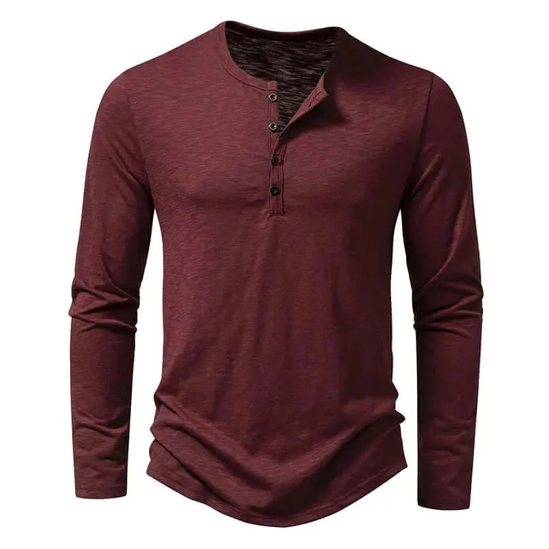 Men's Premium Cotton Long-Sleeve Henley Shirt