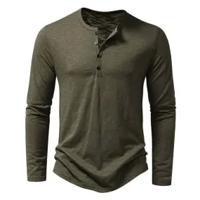 Men's Premium Cotton Long-Sleeve Henley Shirt
