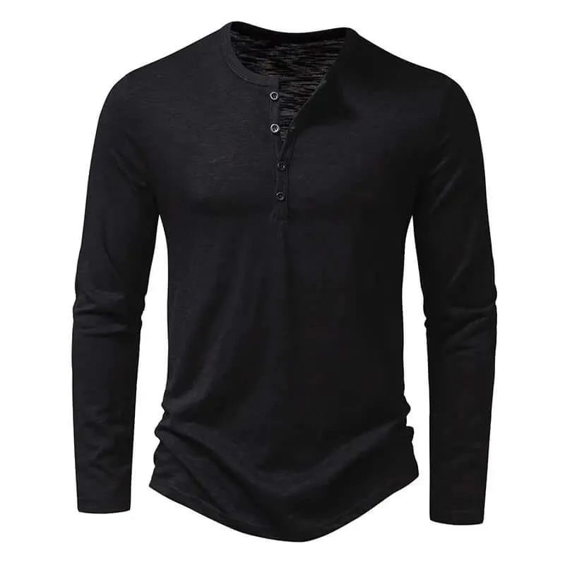 Men's Premium Cotton Long-Sleeve Henley Shirt