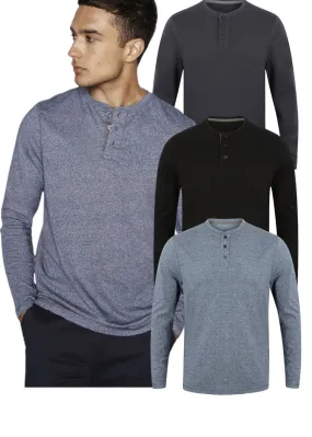 Mens Washed Long Sleeve Soft Touch 3 Button Cotton Jersey T-shirt