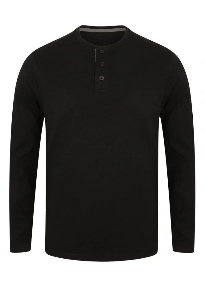 Mens Washed Long Sleeve Soft Touch 3 Button Cotton Jersey T-shirt