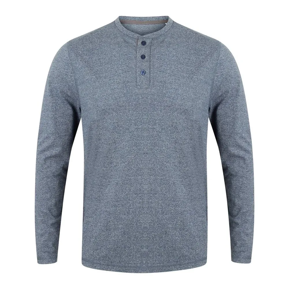 Mens Washed Long Sleeve Soft Touch 3 Button Cotton Jersey T-shirt