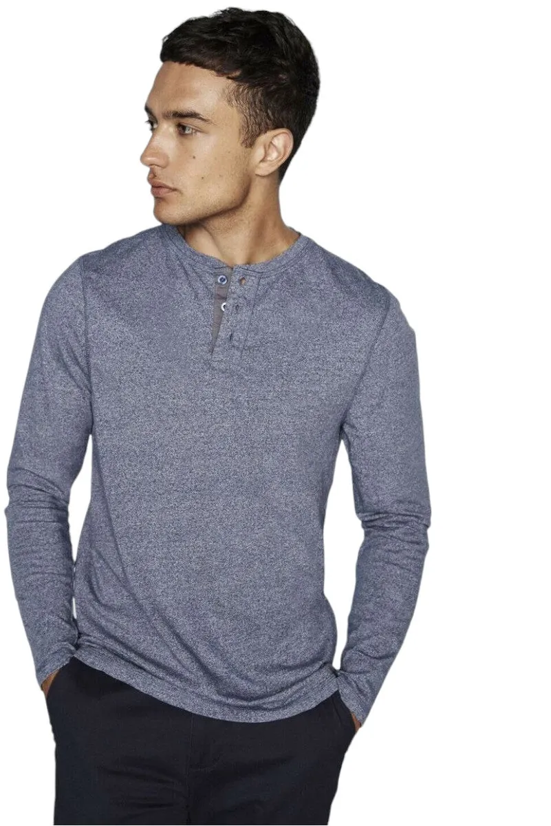 Mens Washed Long Sleeve Soft Touch 3 Button Cotton Jersey T-shirt