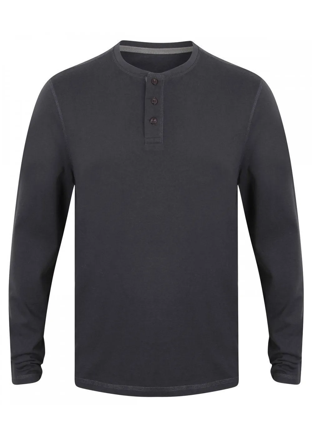 Mens Washed Long Sleeve Soft Touch 3 Button Cotton Jersey T-shirt