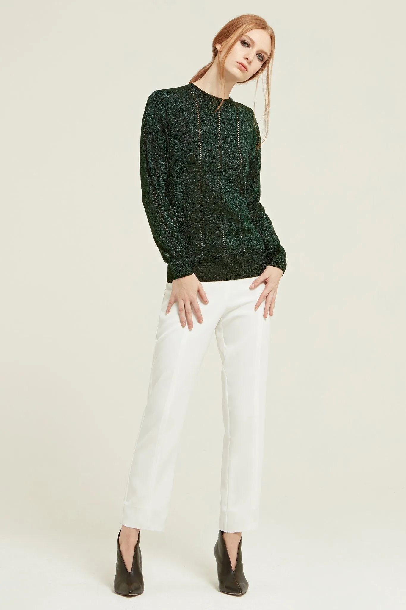 Metallic Pointelle Panelled Sweater