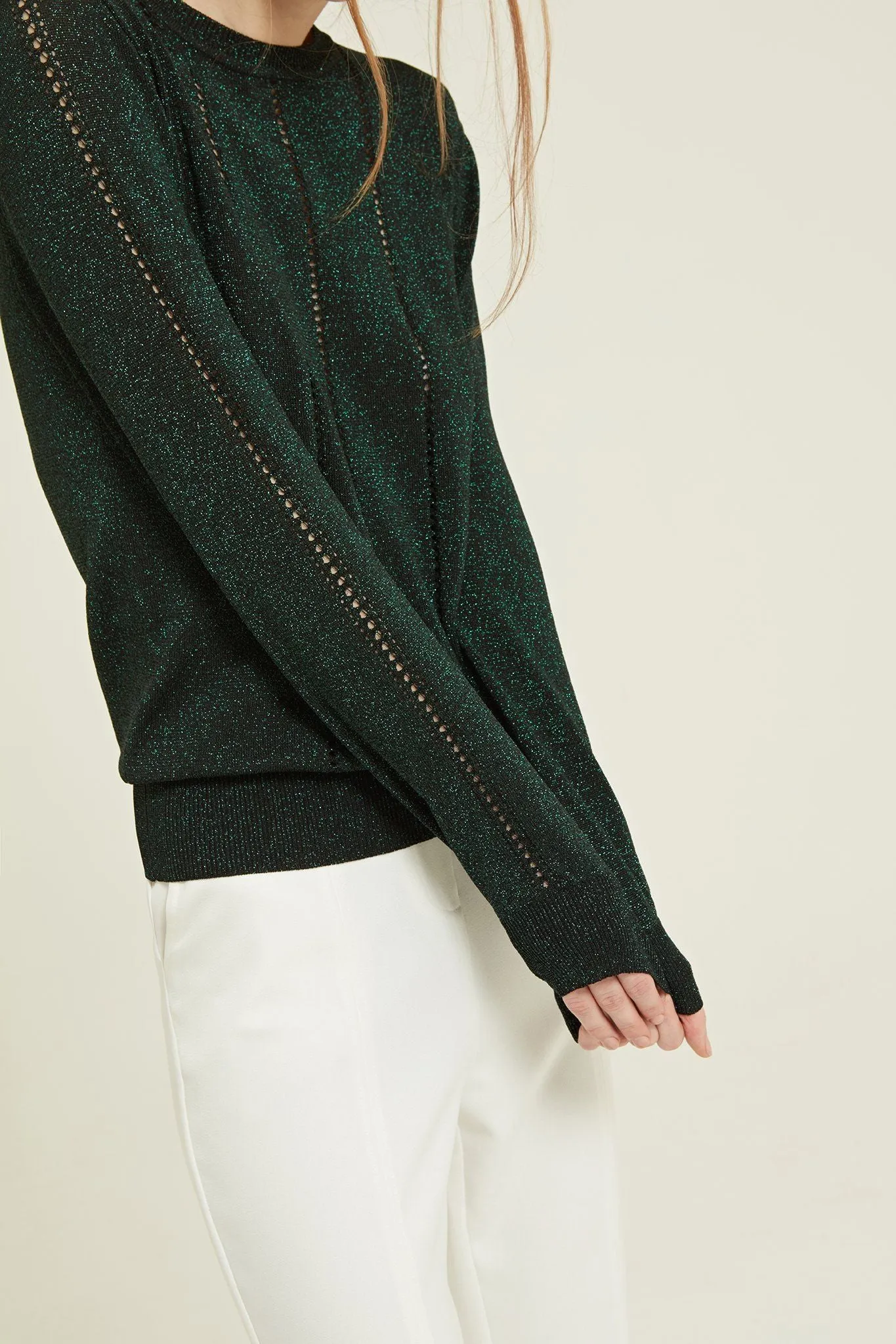 Metallic Pointelle Panelled Sweater