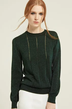 Metallic Pointelle Panelled Sweater