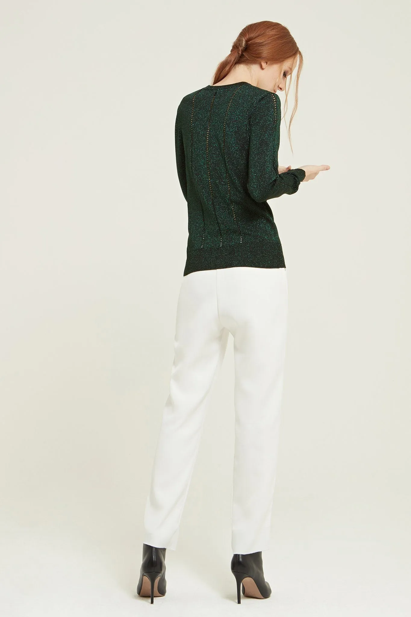 Metallic Pointelle Panelled Sweater