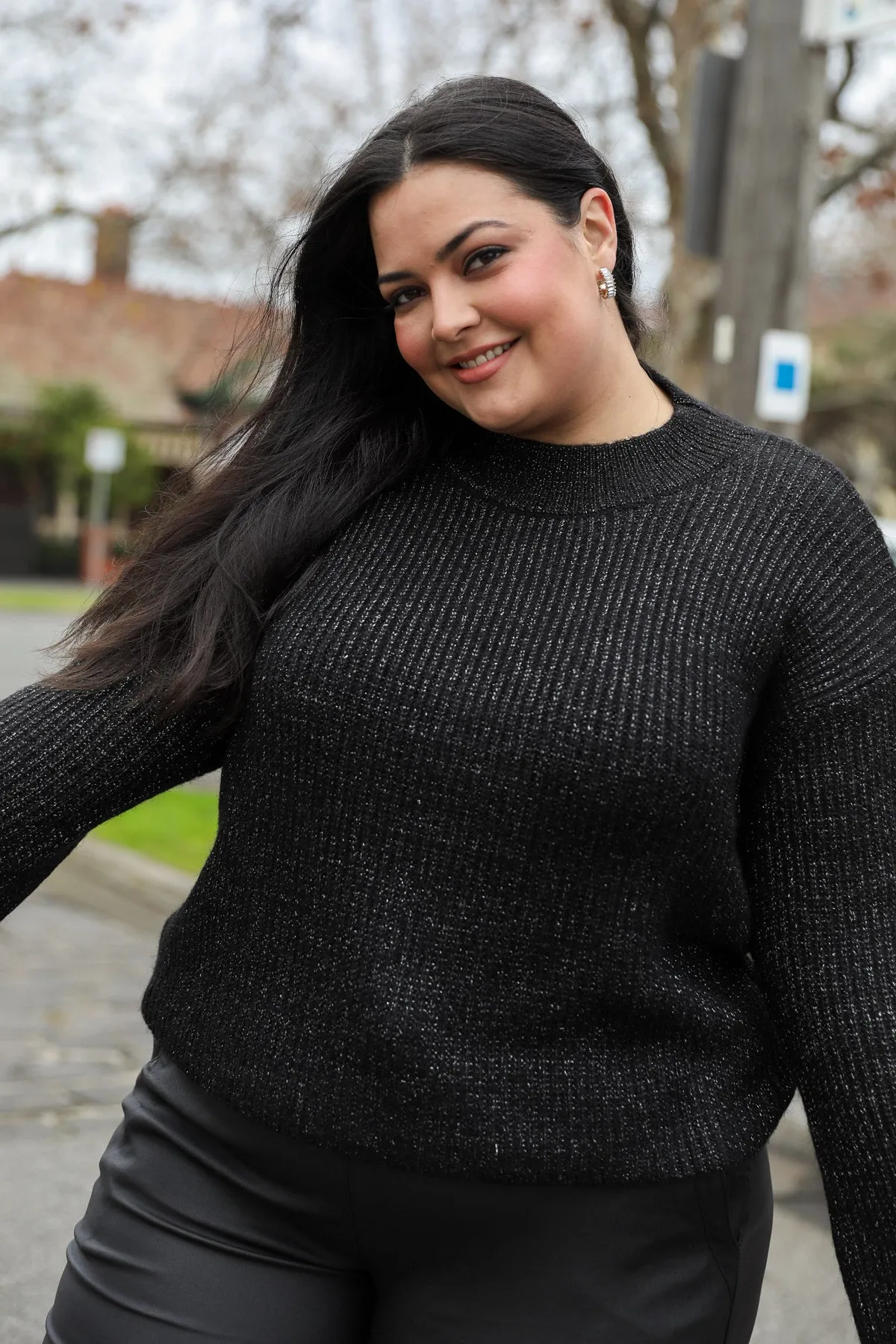 Metallic Wool Blend Jumper - Black