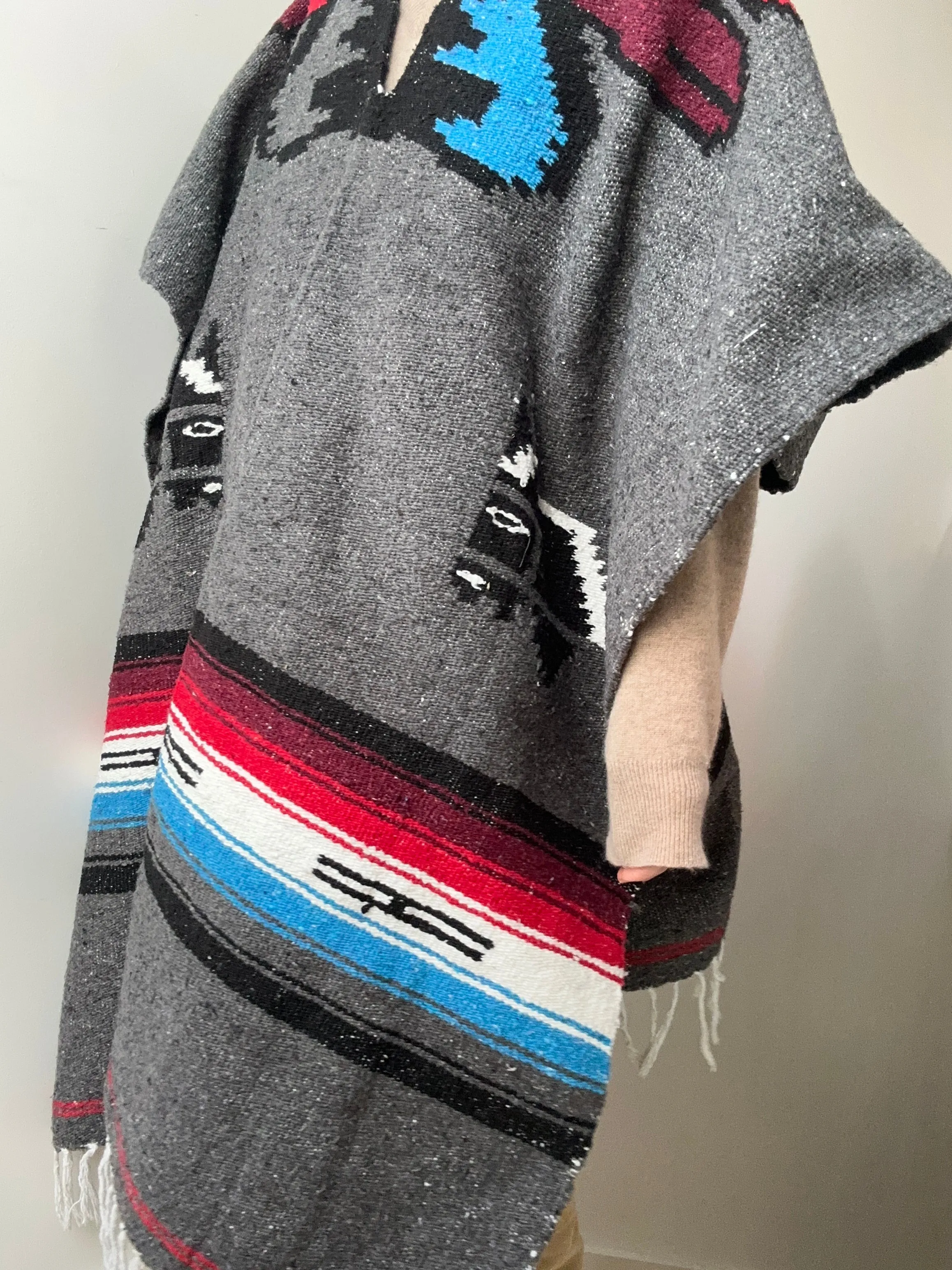 Mexican Poncho Grey & Blue
