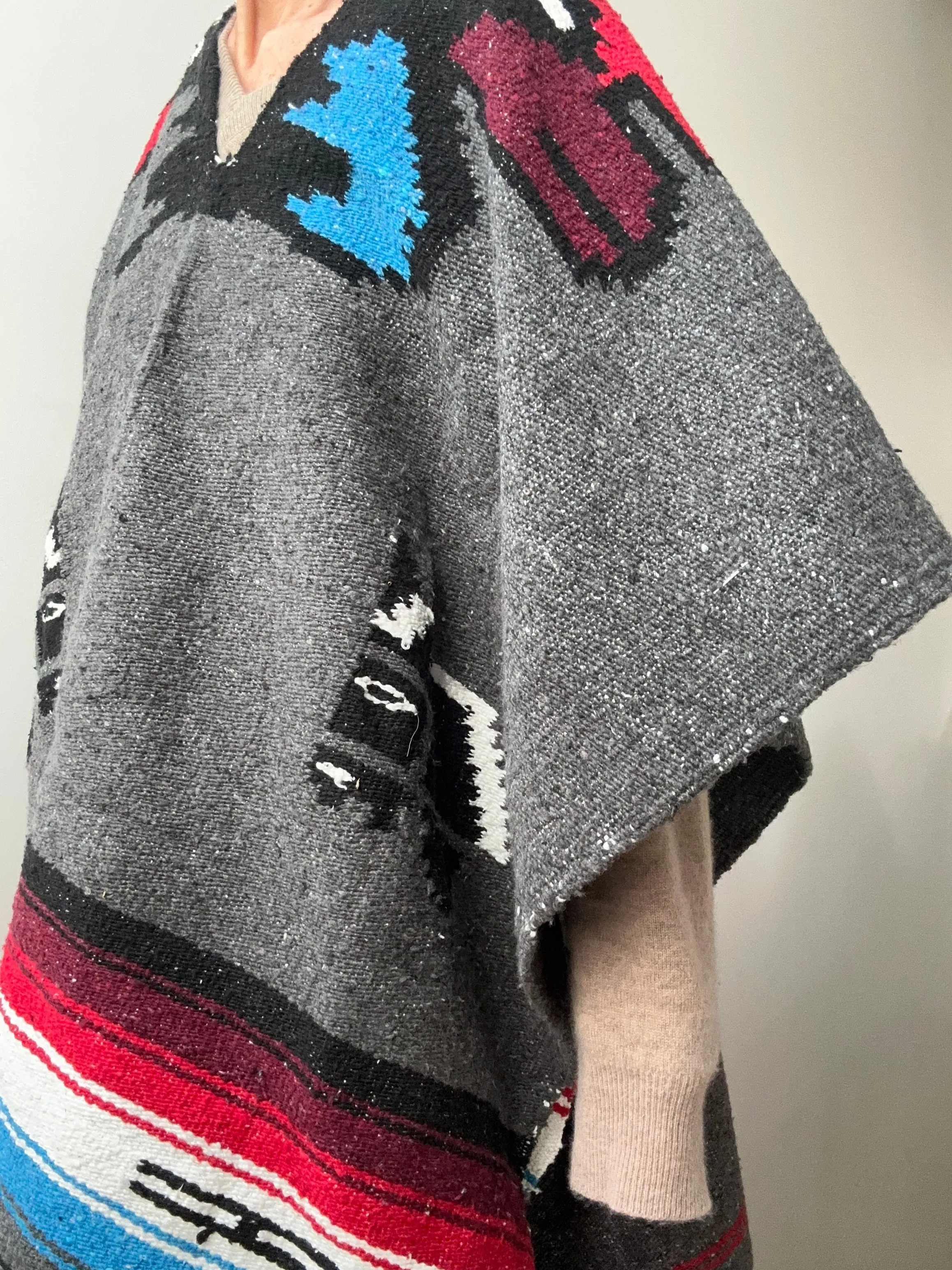 Mexican Poncho Grey & Blue