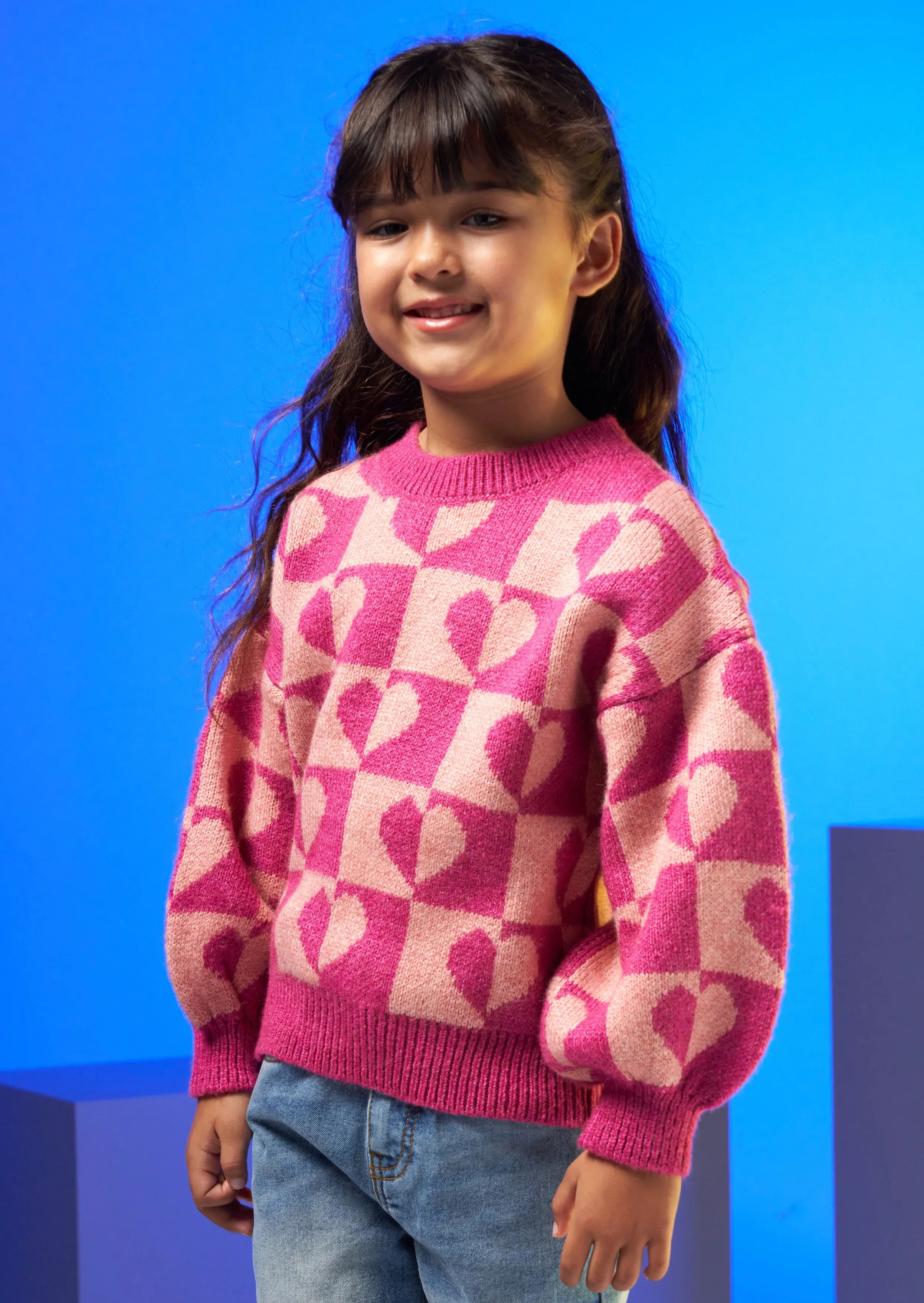 Millie Checkboard Heart Knit