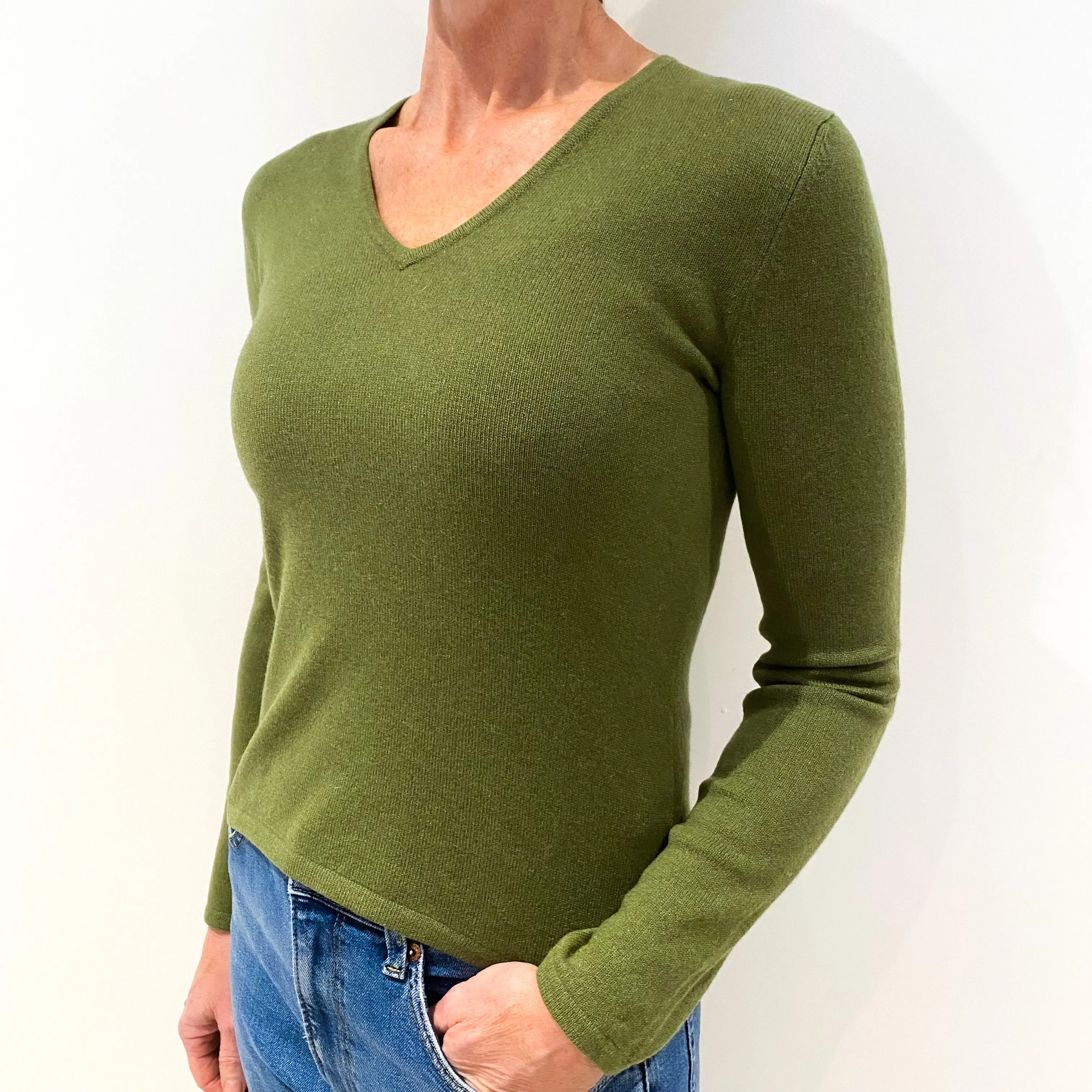 Miss Green Cashmere V-Neck Jumper Small