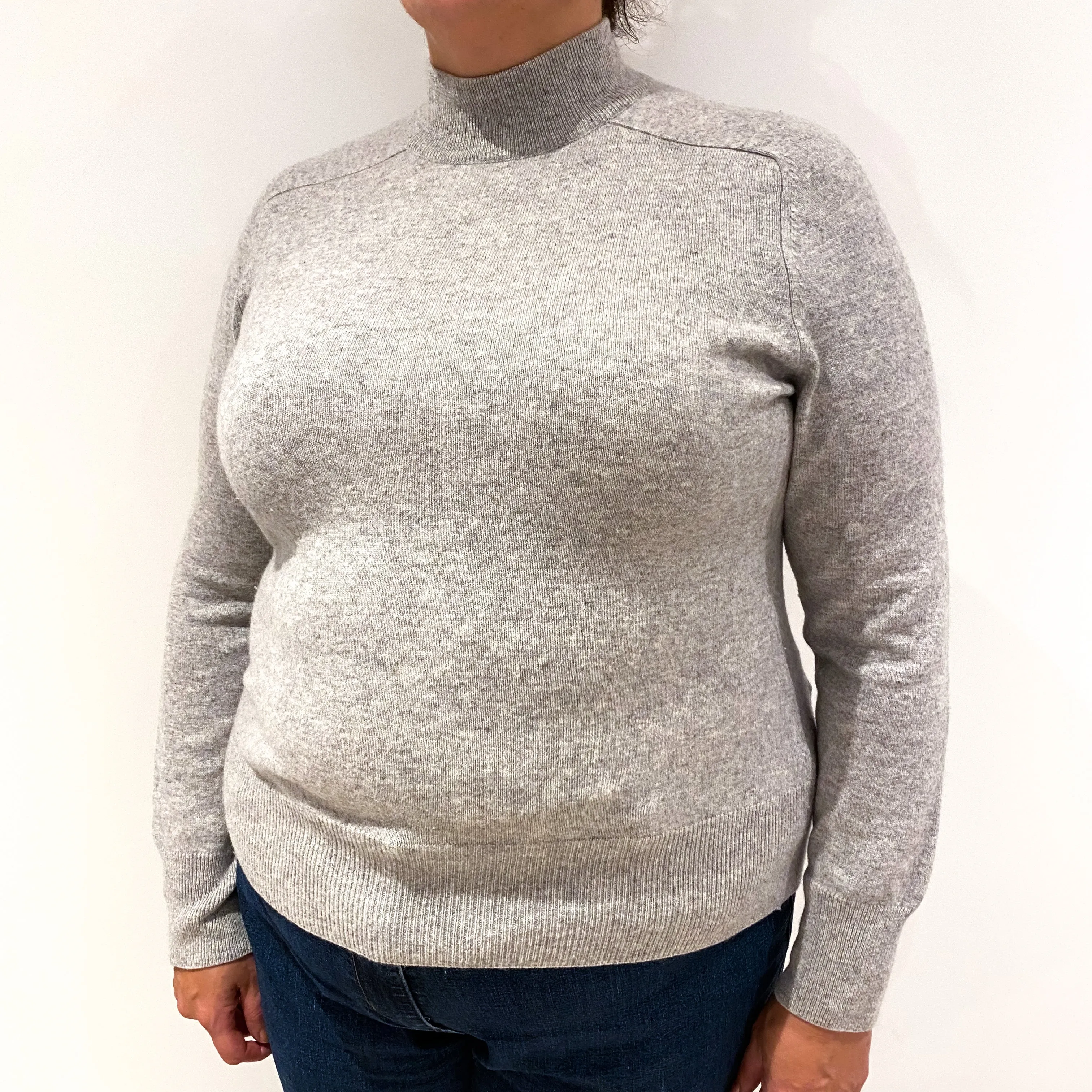 Mist Grey Cashmere Turtle Neck Jumper Extra Large