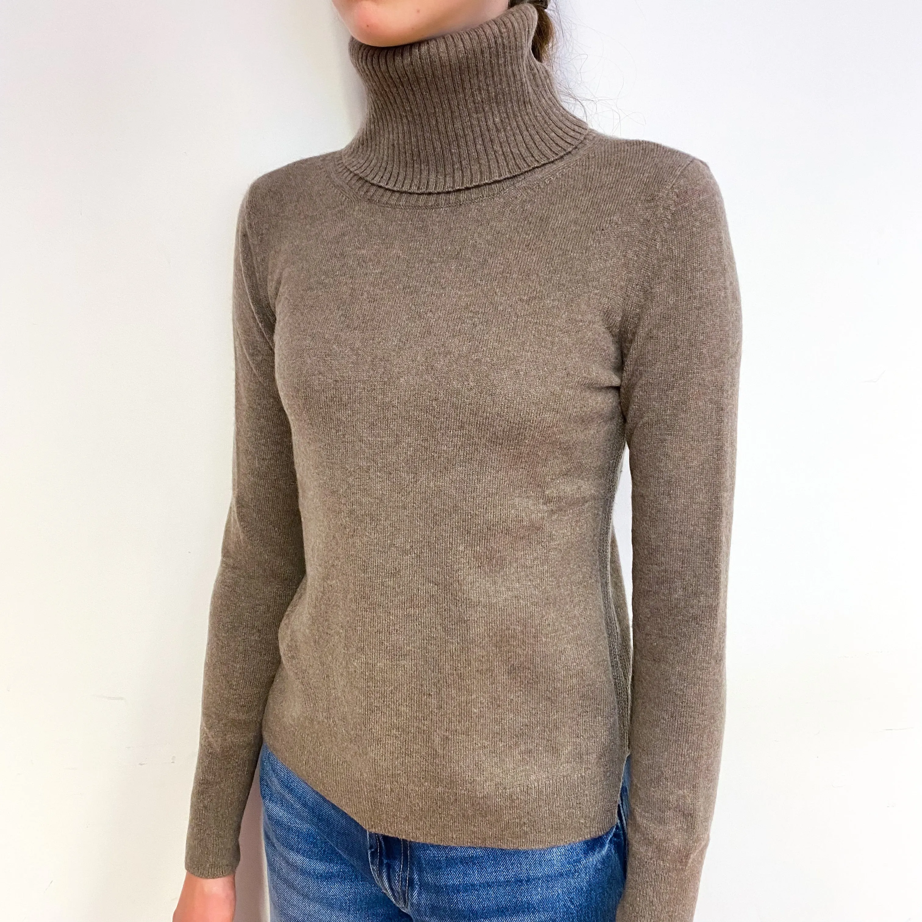 Mocha Brown Cashmere Polo Neck Jumper Extra Small