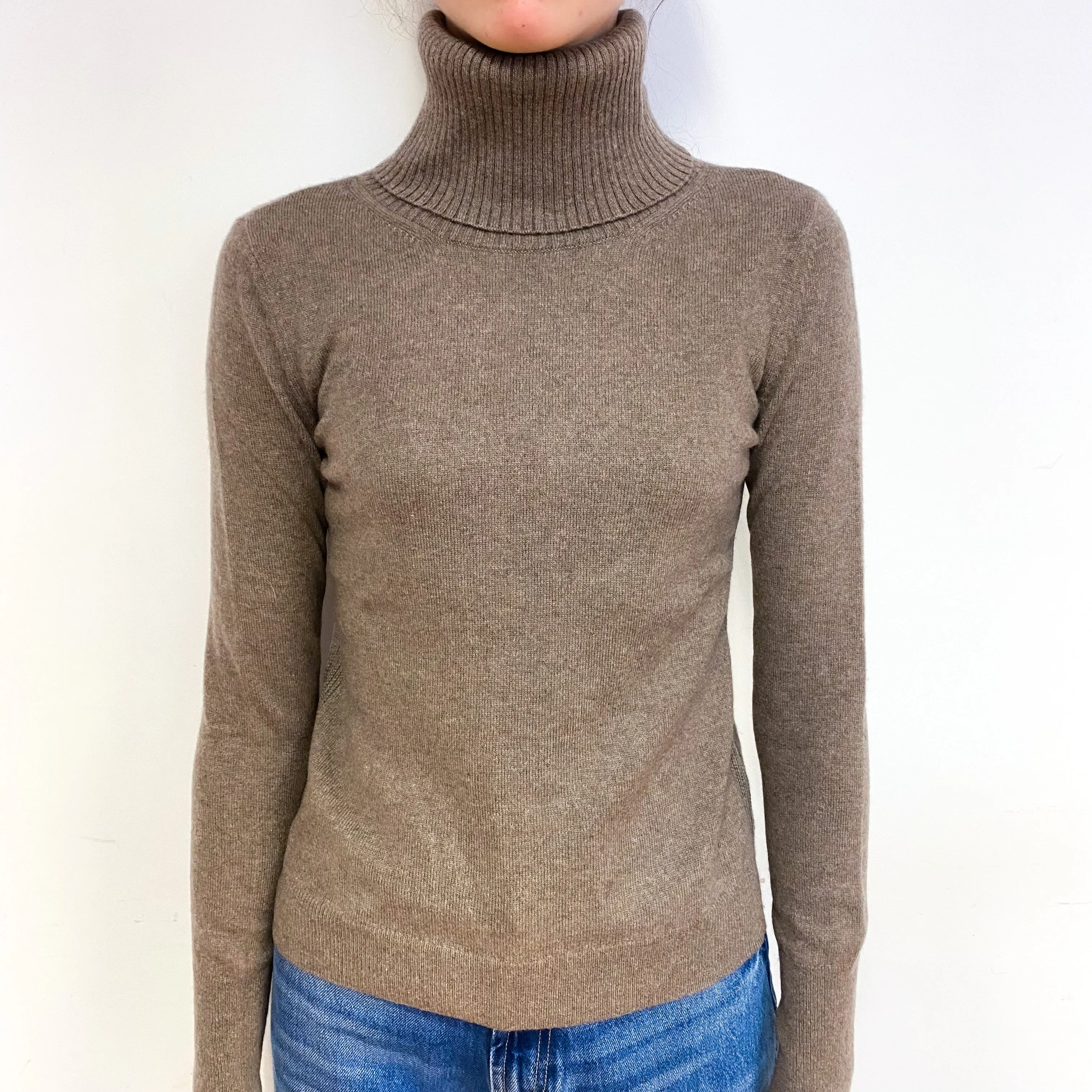 Mocha Brown Cashmere Polo Neck Jumper Extra Small