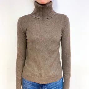 Mocha Brown Cashmere Polo Neck Jumper Extra Small