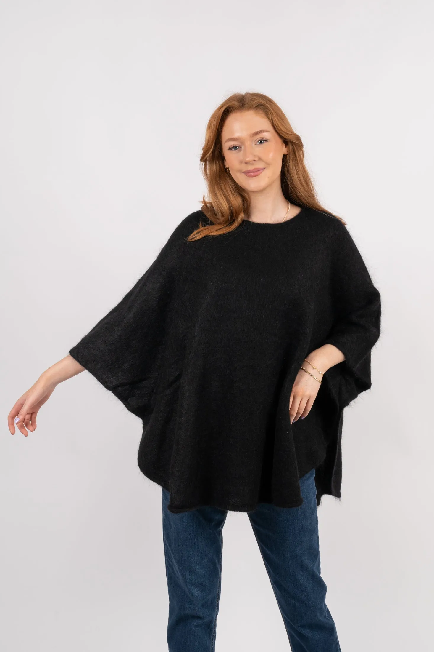 Mohair Demi Curvy Poncho - Black
