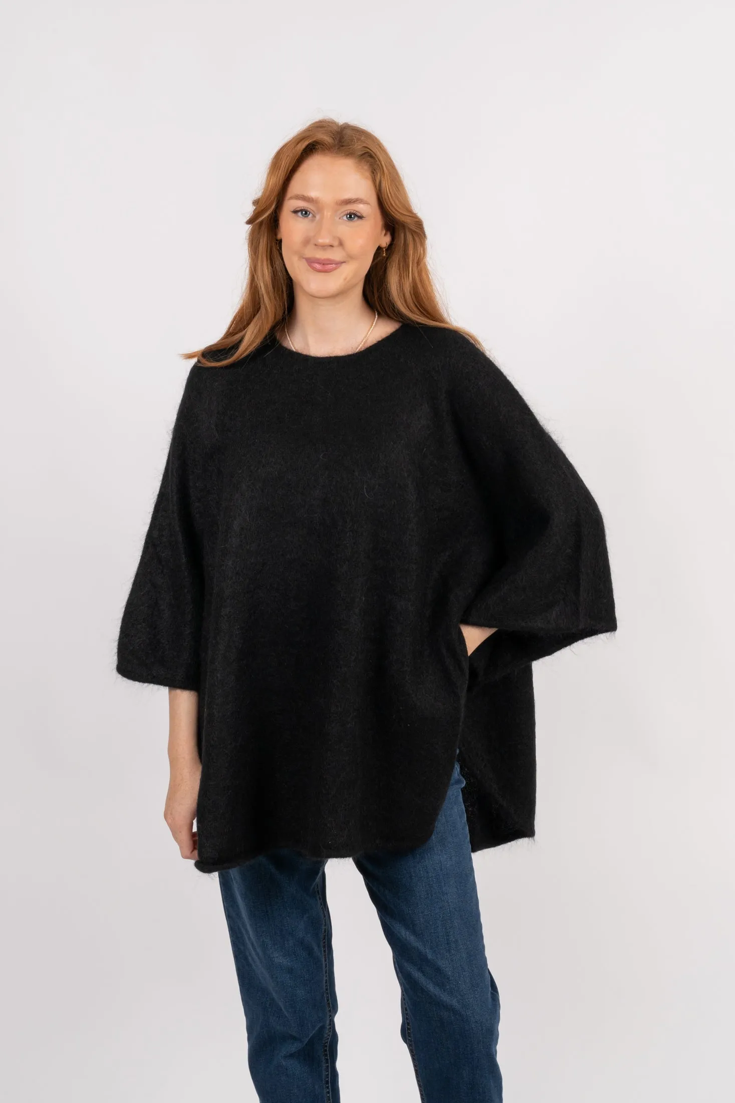 Mohair Demi Curvy Poncho - Black