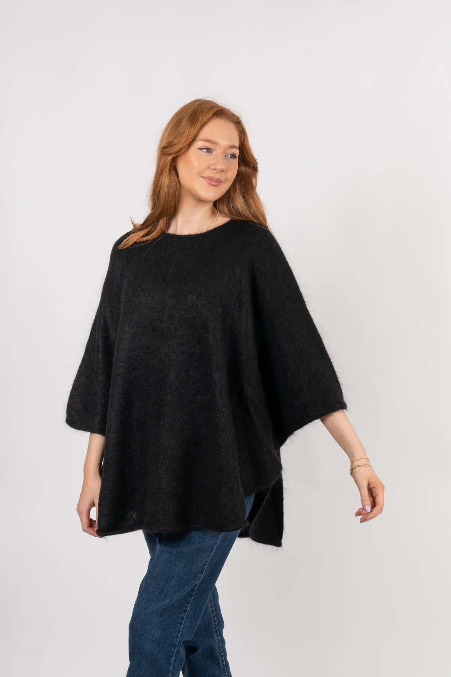 Mohair Demi Curvy Poncho - Black