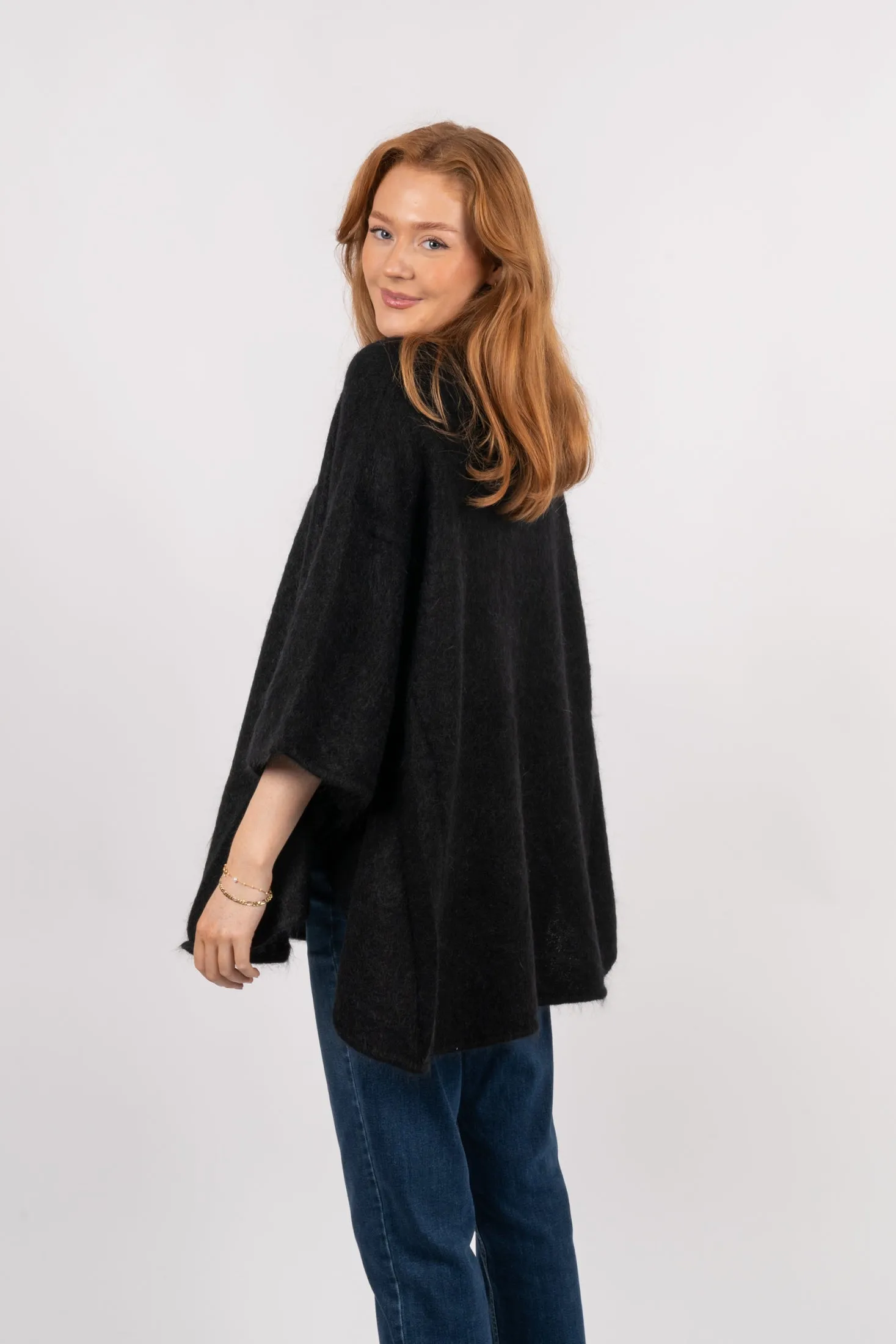 Mohair Demi Curvy Poncho - Black