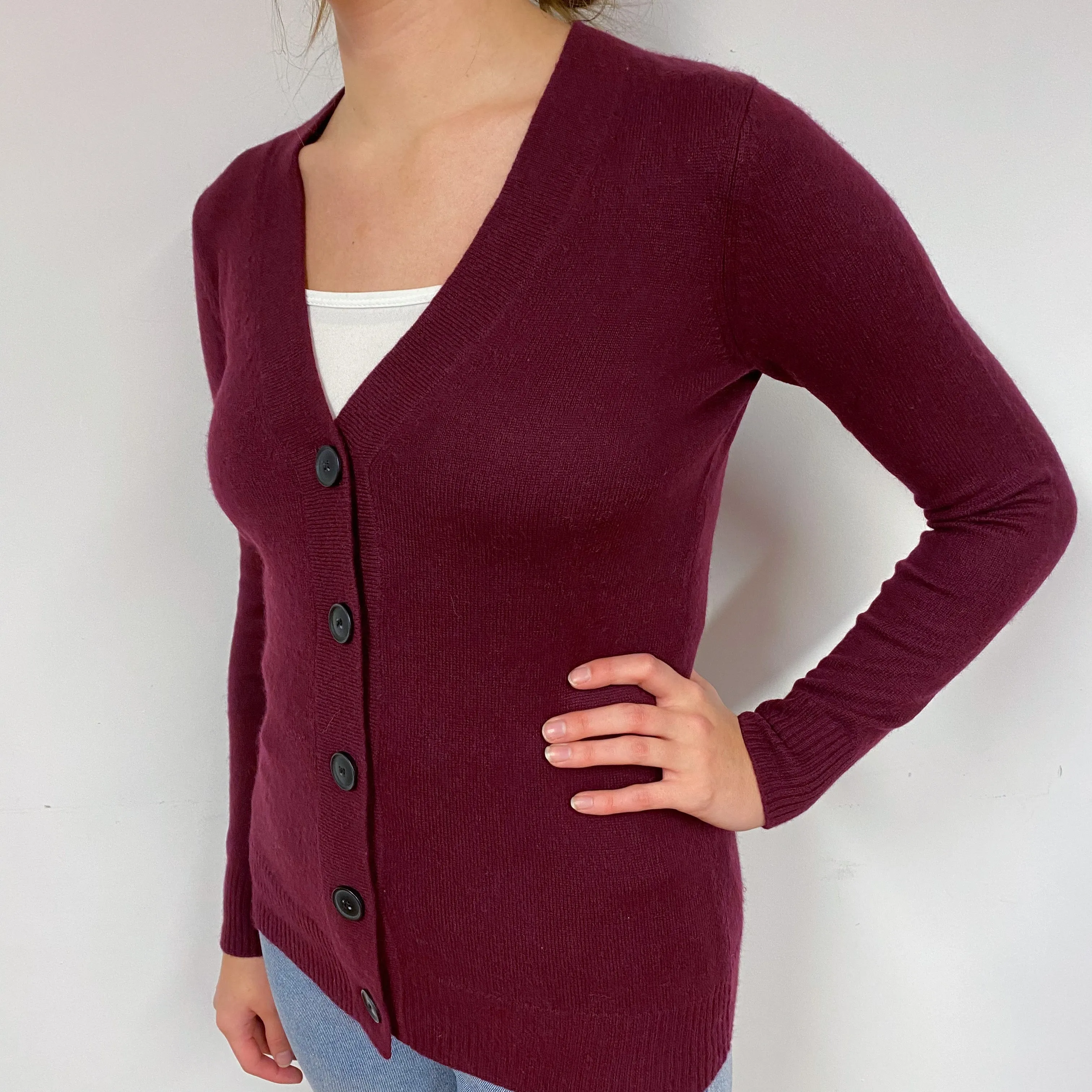 Mulberry Purple Cashmere V-Neck Cardigan Small