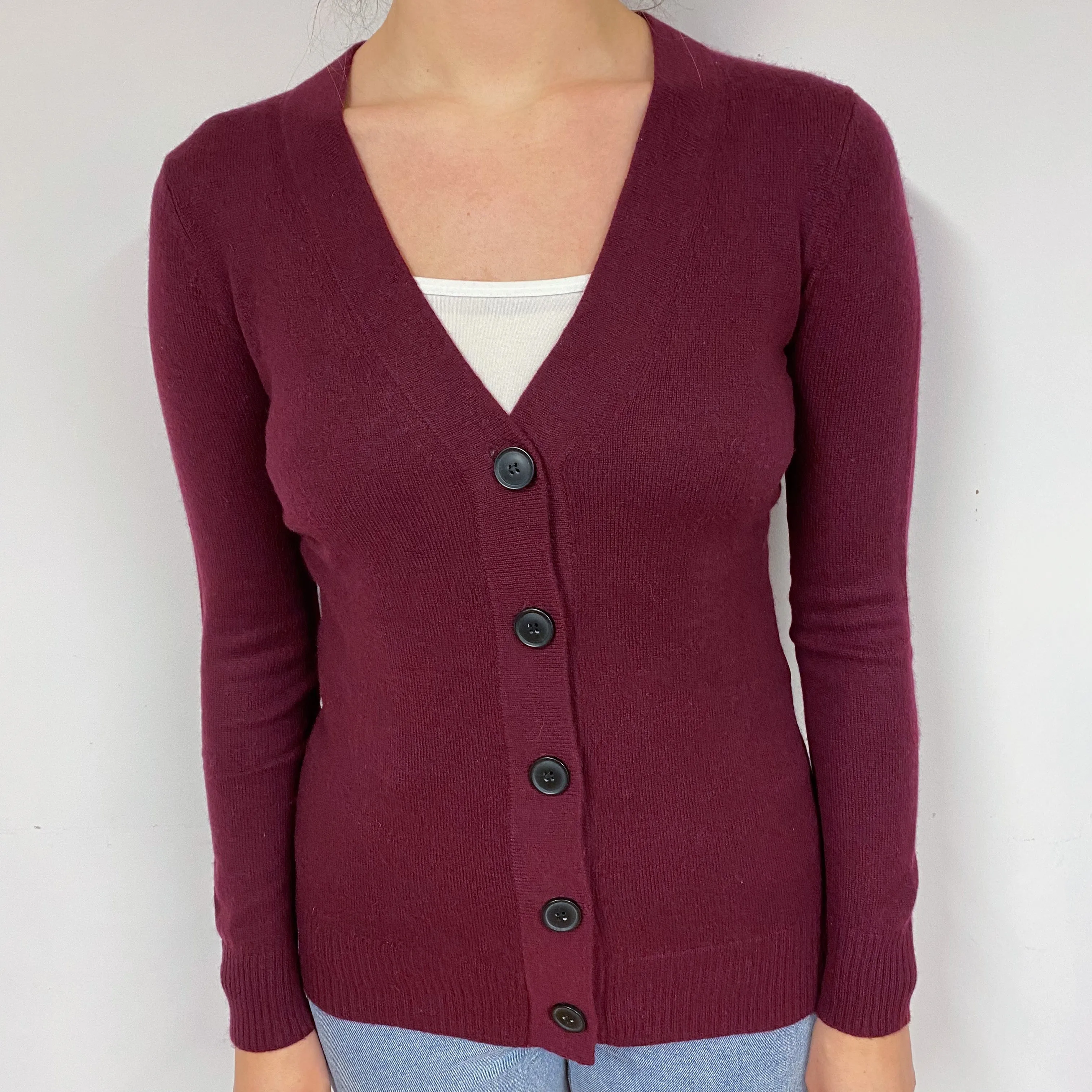 Mulberry Purple Cashmere V-Neck Cardigan Small