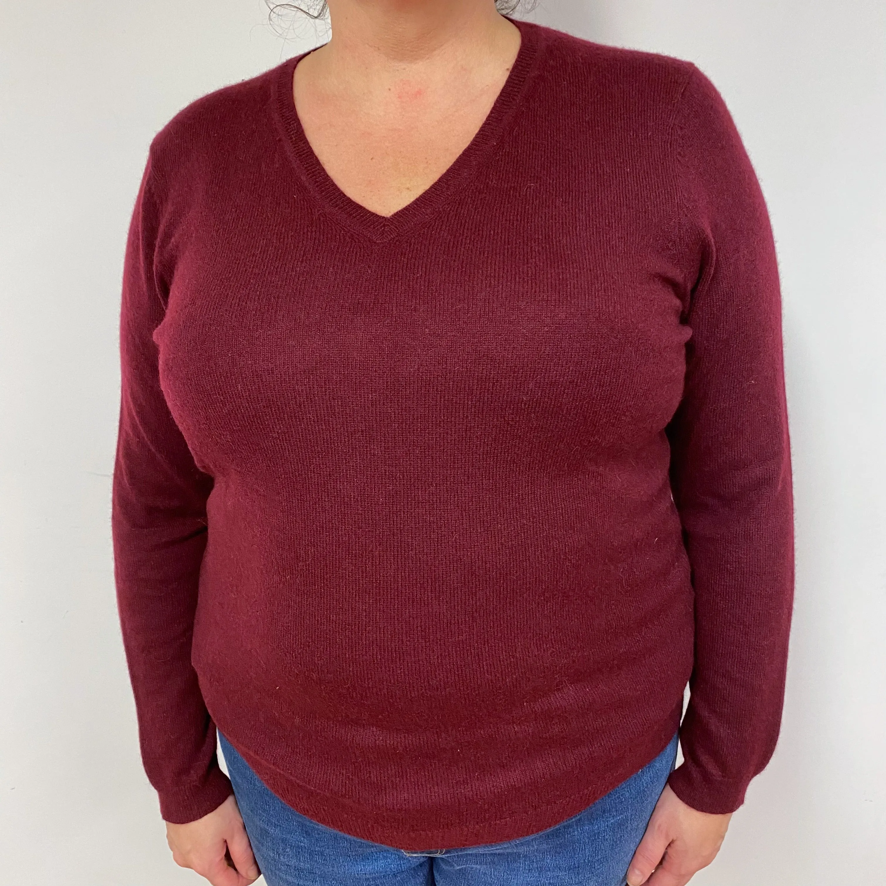 Mulberry Purple Cashmere V-Neck Jumper Extra Large
