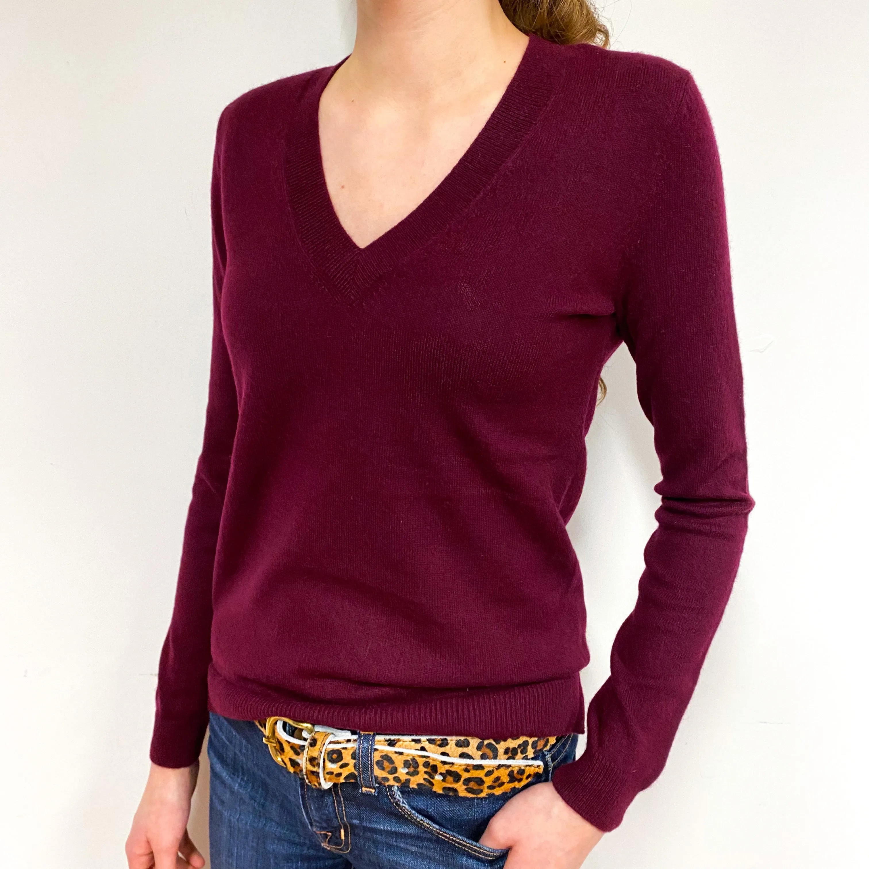 Mulberry Purple Cashmere V-Neck Jumper Extra Small