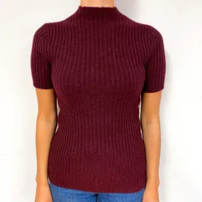 Mulberry Purple Rib Cashmere Short Sleeve Jumper Small
